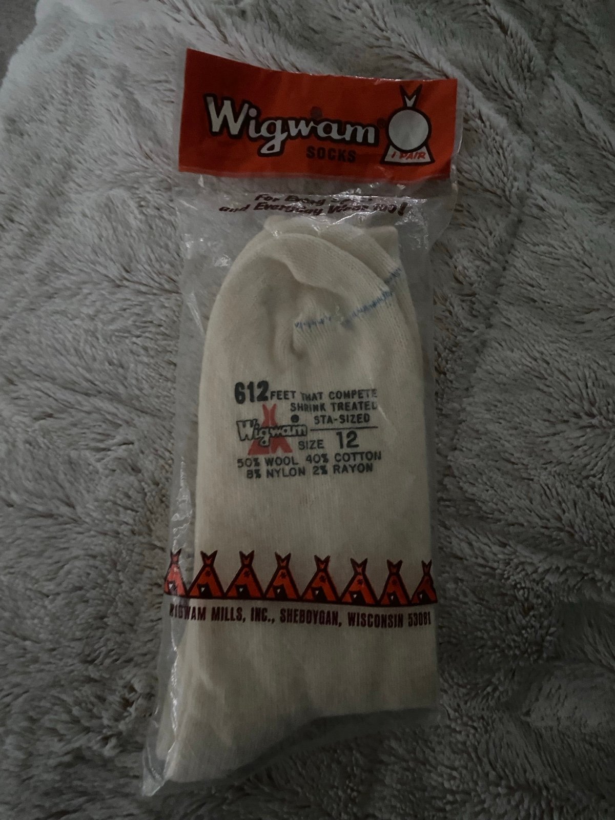 Vintage Wigwam Crew Socks 100% Cotton White Men Size 12 NWT NOS Made In USA