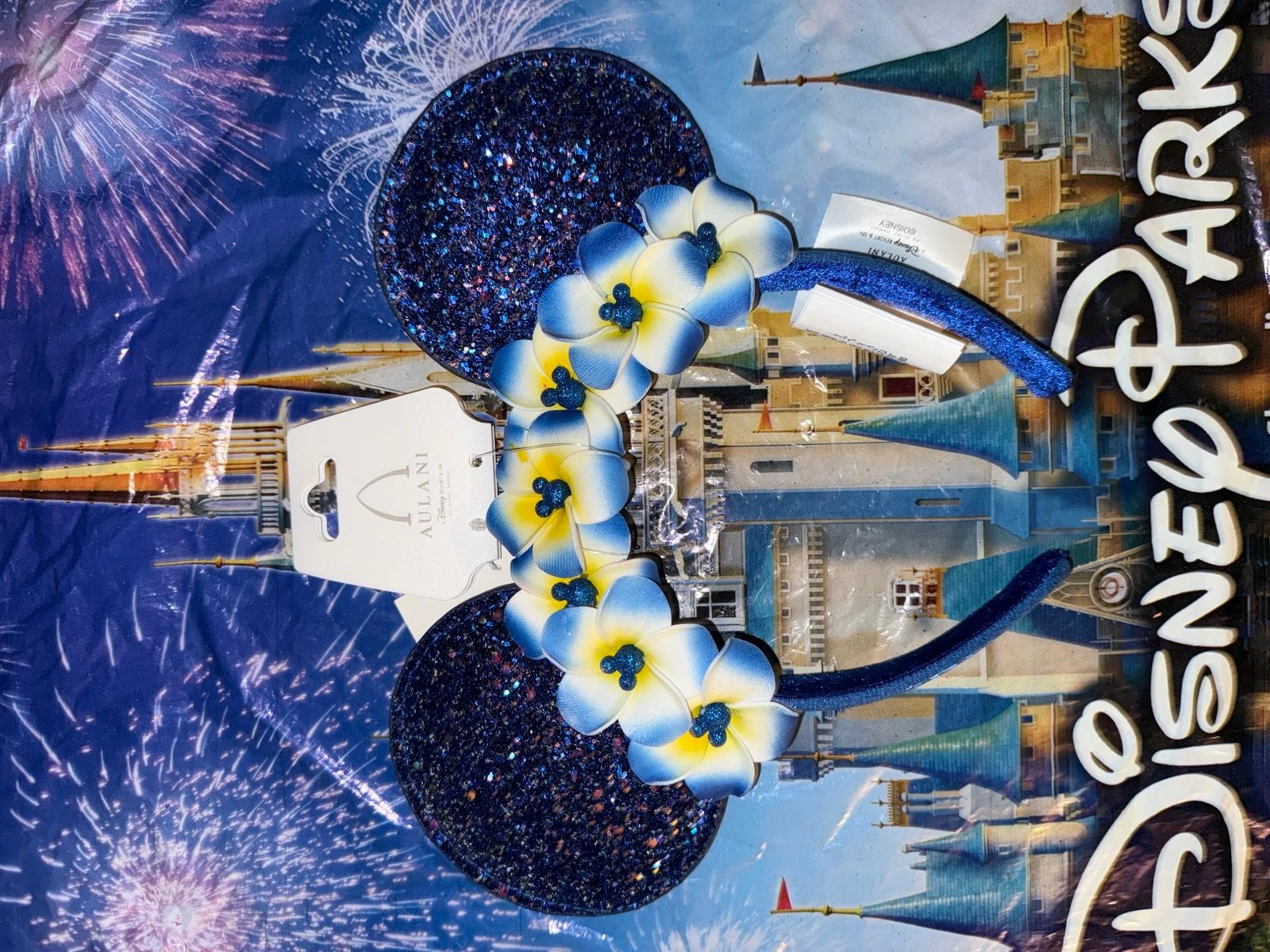 Disney Aulani Wishes Come True Blue Plumeria Minnie Ears Headband NWT