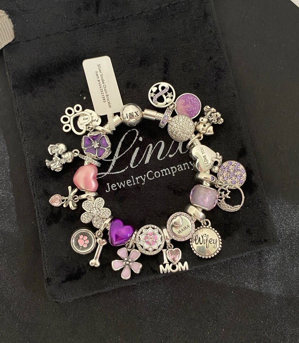 Linx Snake Chain Bracelet with Wife Mom and Dog Themed Charms