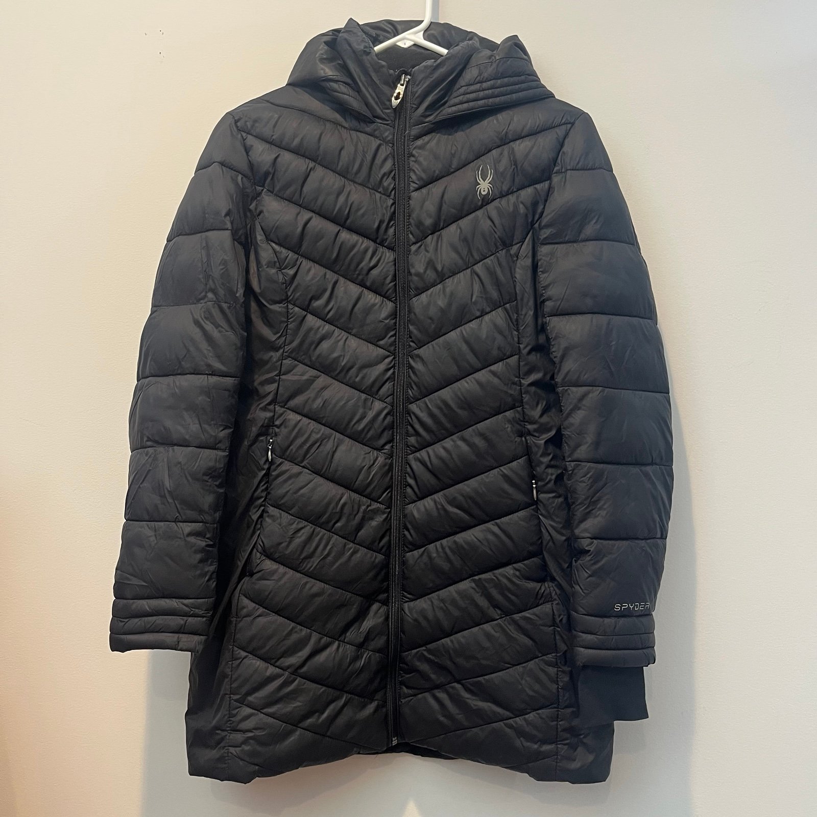 Spyder Women’s Small Black Long Puffer Hooded Jacket Black