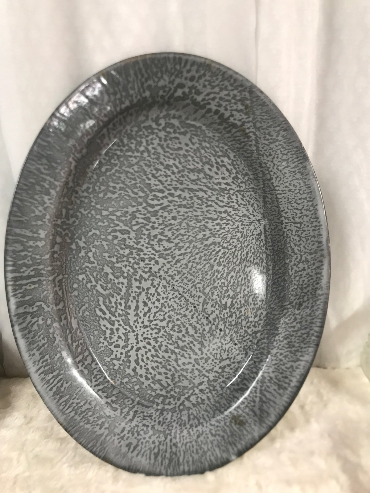 Large Antique Graniteware Grey Platter