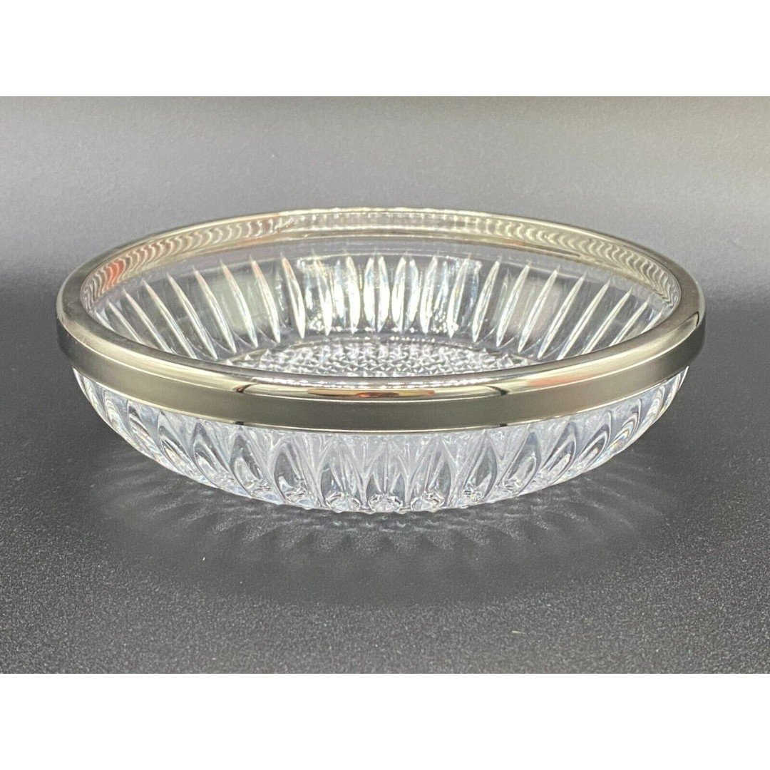 Cut Glass Silver Plated Rim Bowl UK VINTAGE