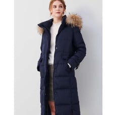 Navy Blue Down Coat with Removable Fur