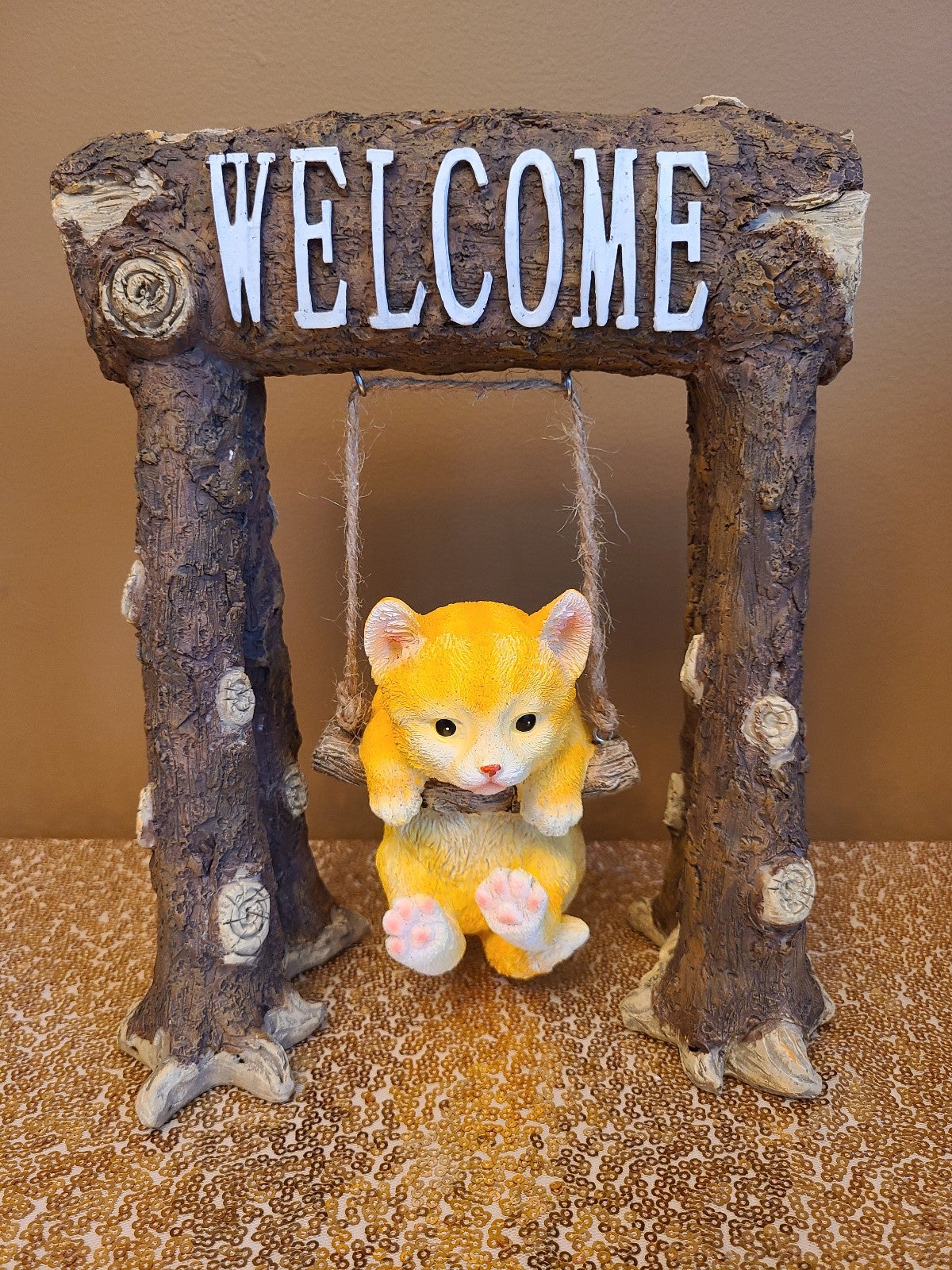 NEW - Kitty Cat Welcome Tree Swing Statue (Indoor or Outdoor Decor)