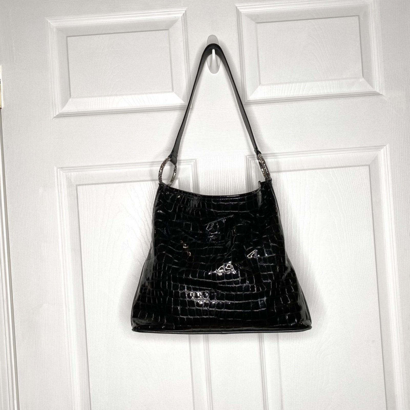 Brighton Hobo Shoulder Bag Black Patent Leather