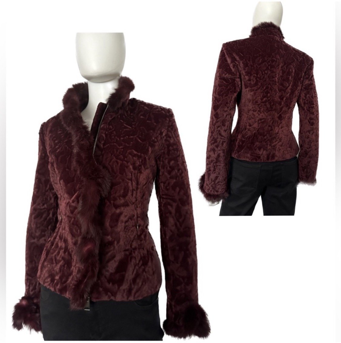 WOMEN SHORT JACKET ZIPPED REAL FUR TRIMMED STAND-UP COLLAR COAT INSULATED