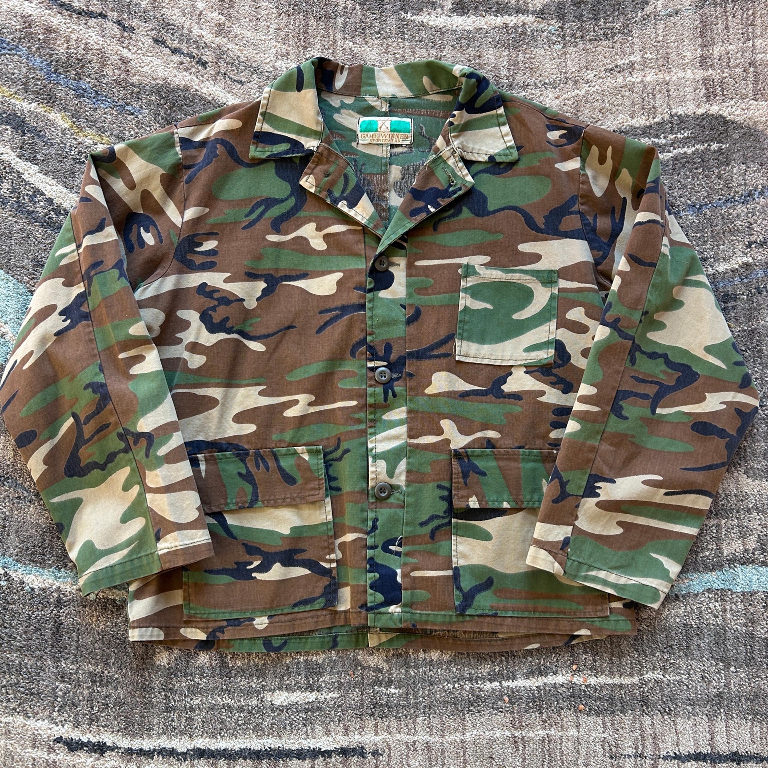Men's Vintage 90's Game Winner Camo Camouflage Button Up Long Sleeve Shirt Sz M
