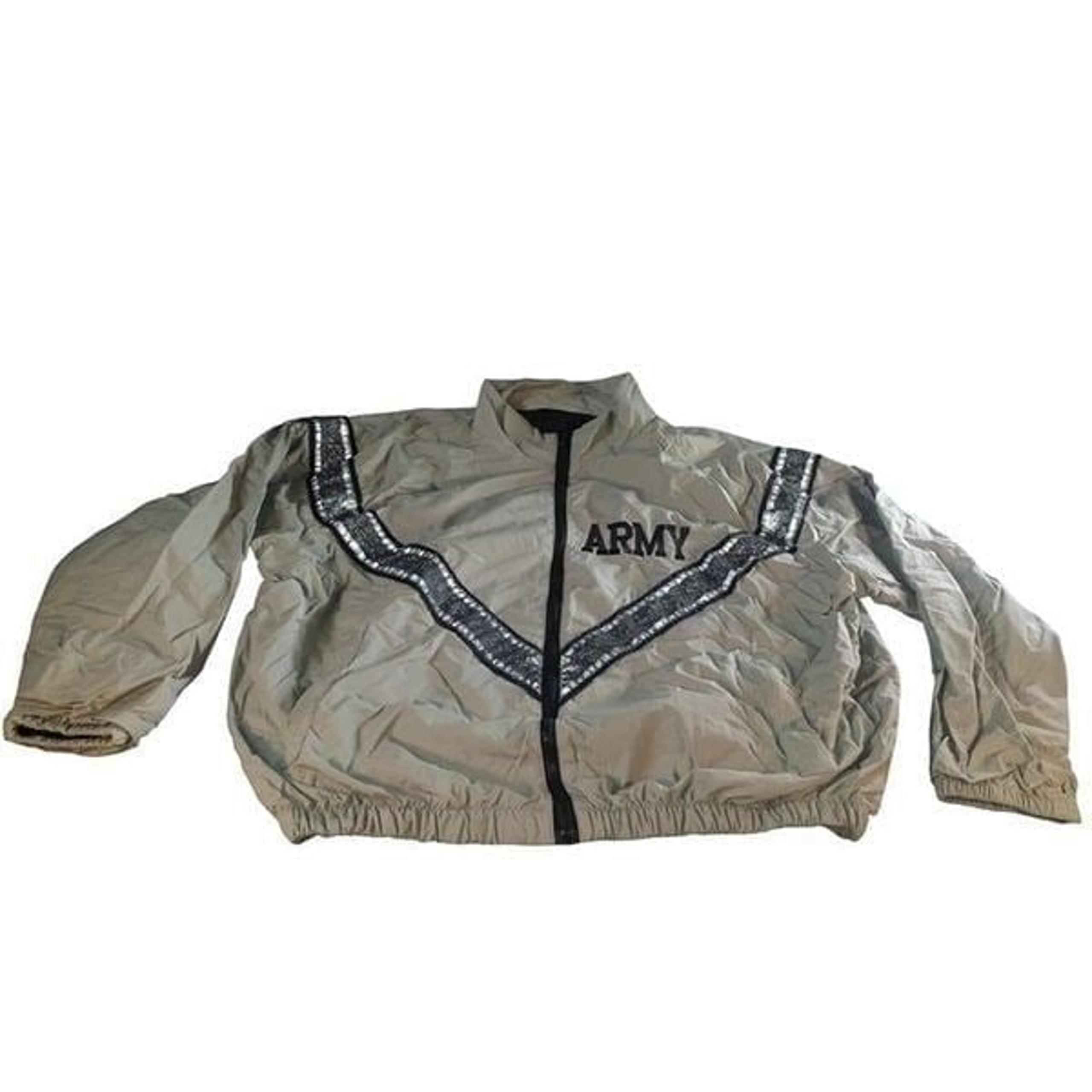 Vintage 90s US Army Windbreaker Men Sz M Gray Black Physical Fitness Military