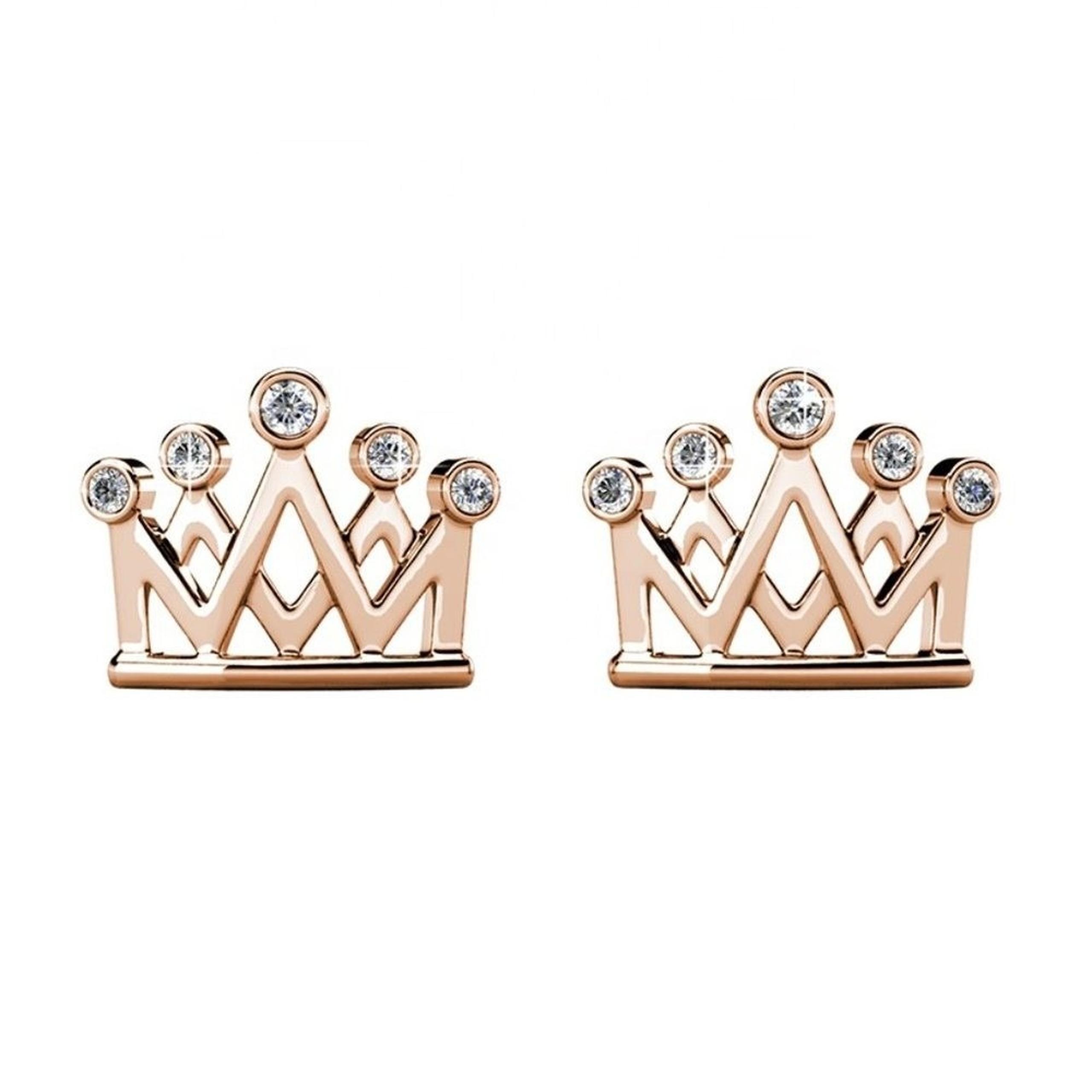 Rose Gold Princess Crown Stud Earrings With Australian Crystals