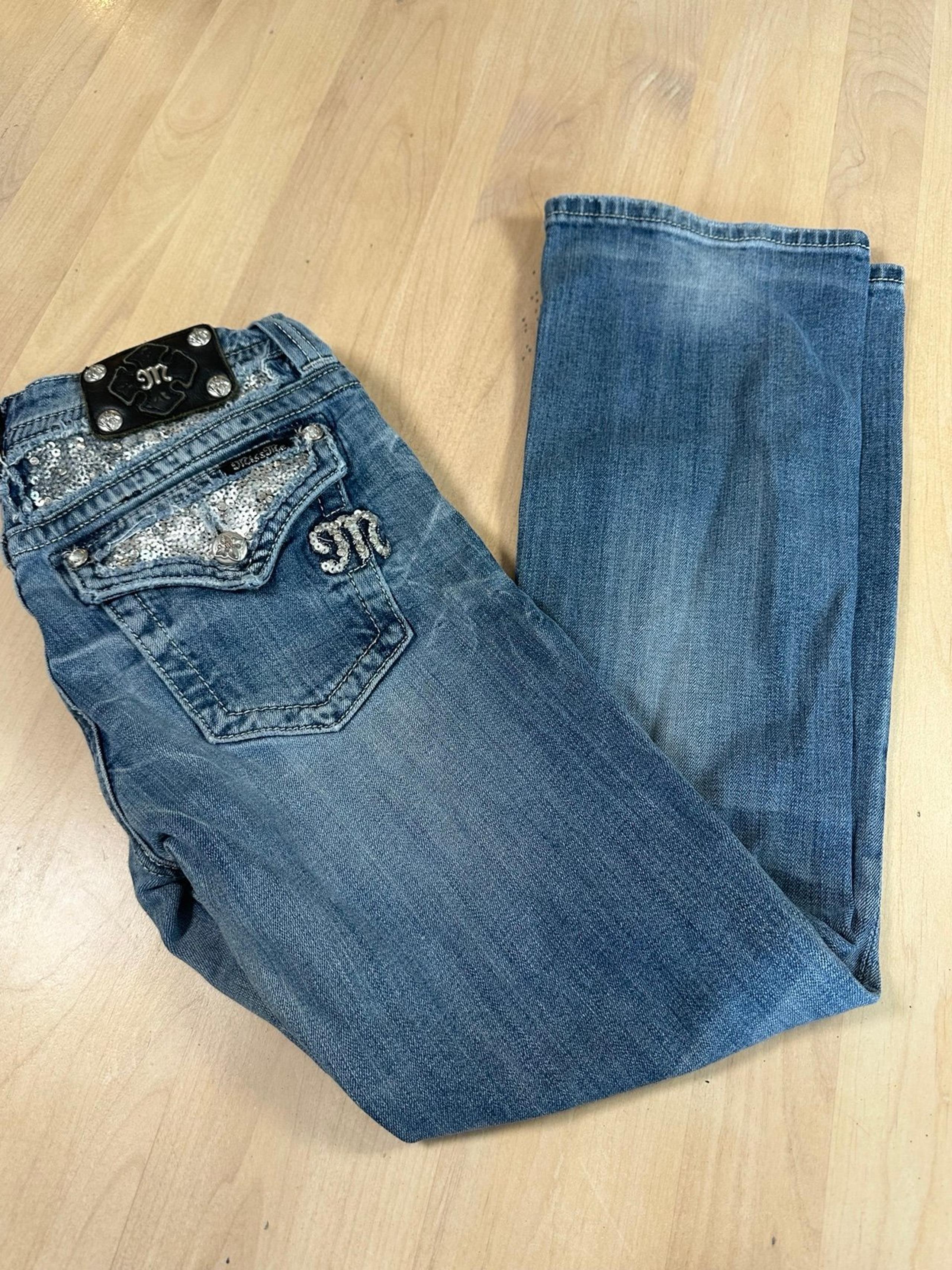 Miss Me Embellished Bootcut Jeans Sequins Pockets Denim Blue Size --