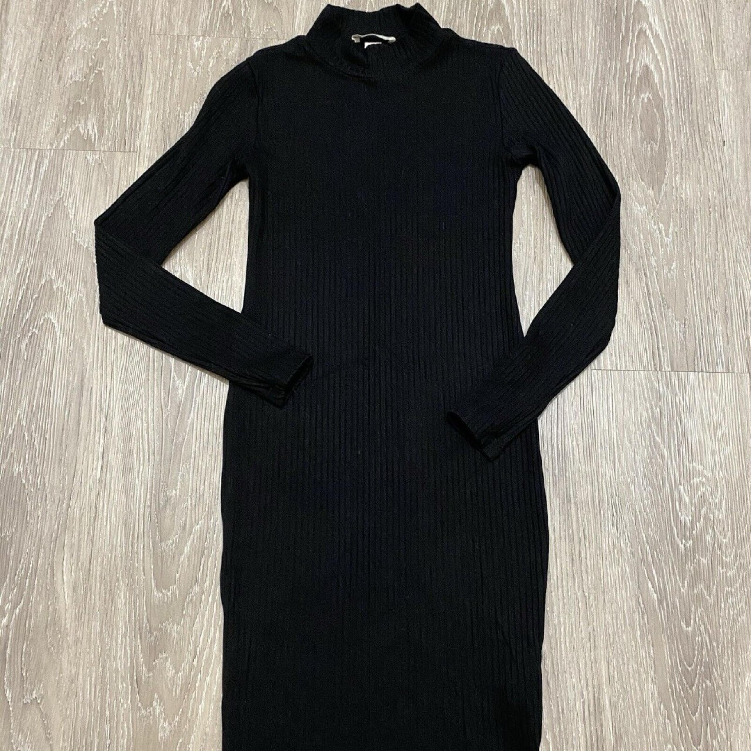 H&M Stretchy Ribbed Knit Dress Fitted Black Size 4