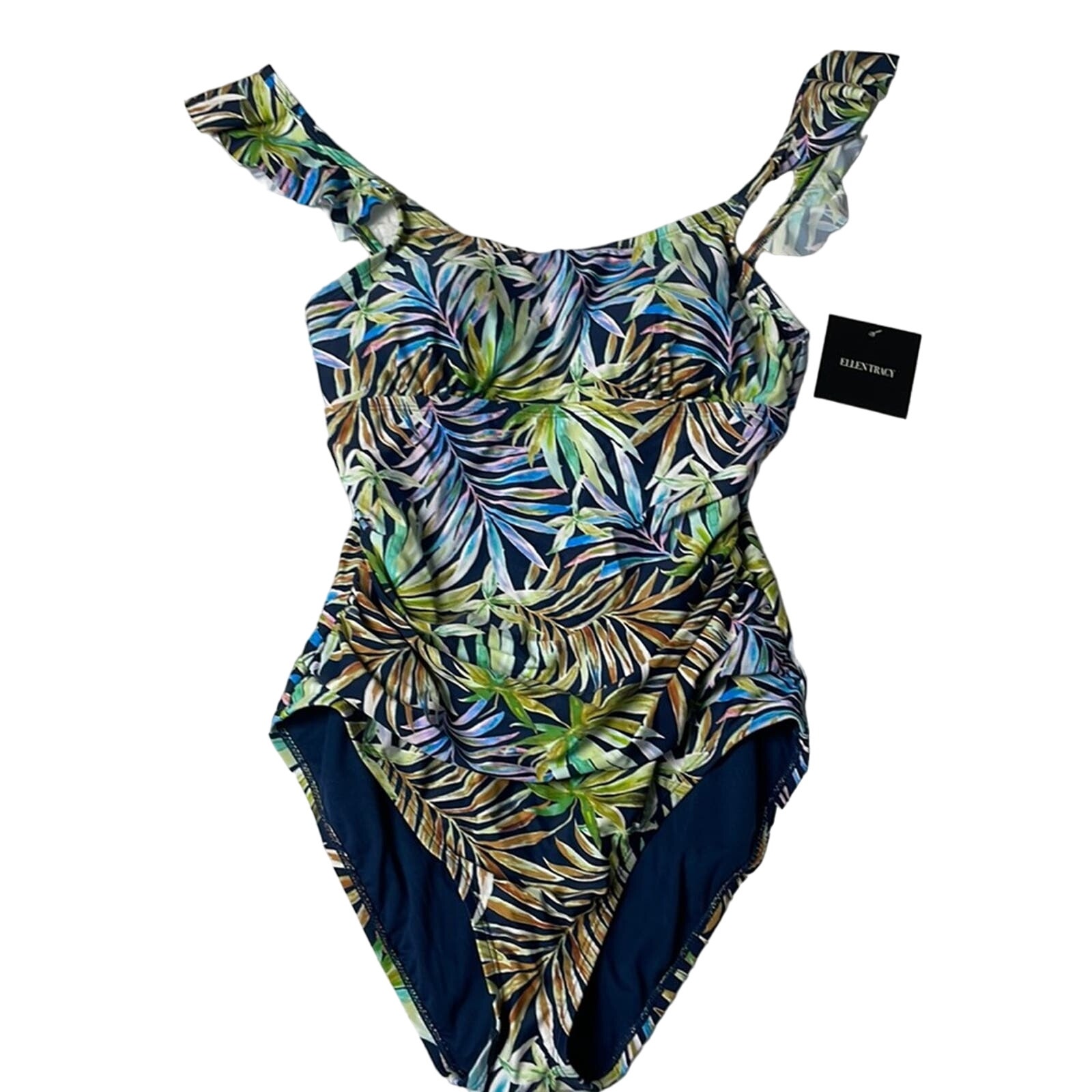 NWT Ellen Tracy Tropical Palm Leaf One Piece Suit Size 14
