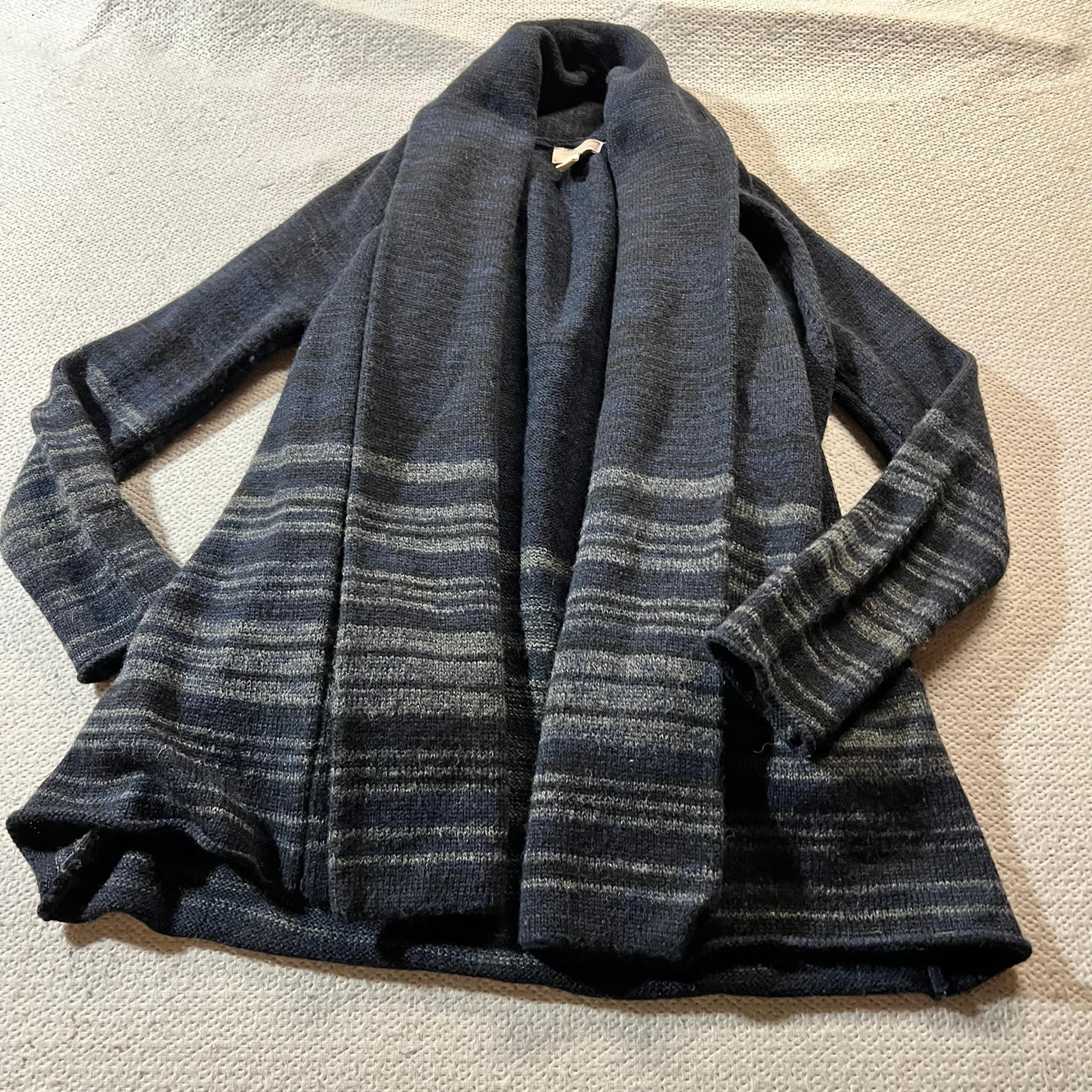 Forever 21 vintage blue grey striped thick chunky open sweater Cardigan XSmall