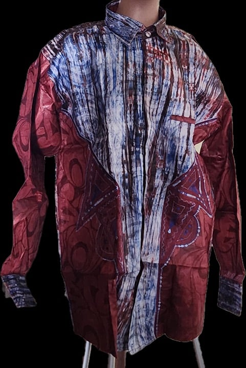 African Men's basin motif Shirt long sleeve with embroidered XL