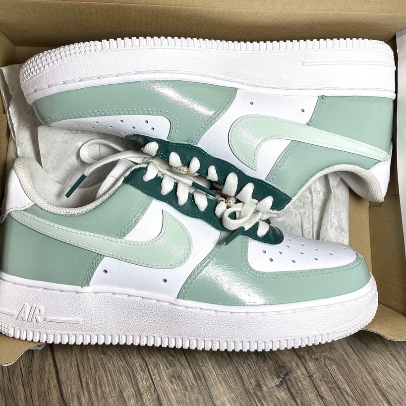 Nike Air Force One Green Custom Low Tops Sneakers Size Eur 37.5 or US 6.5 - 7