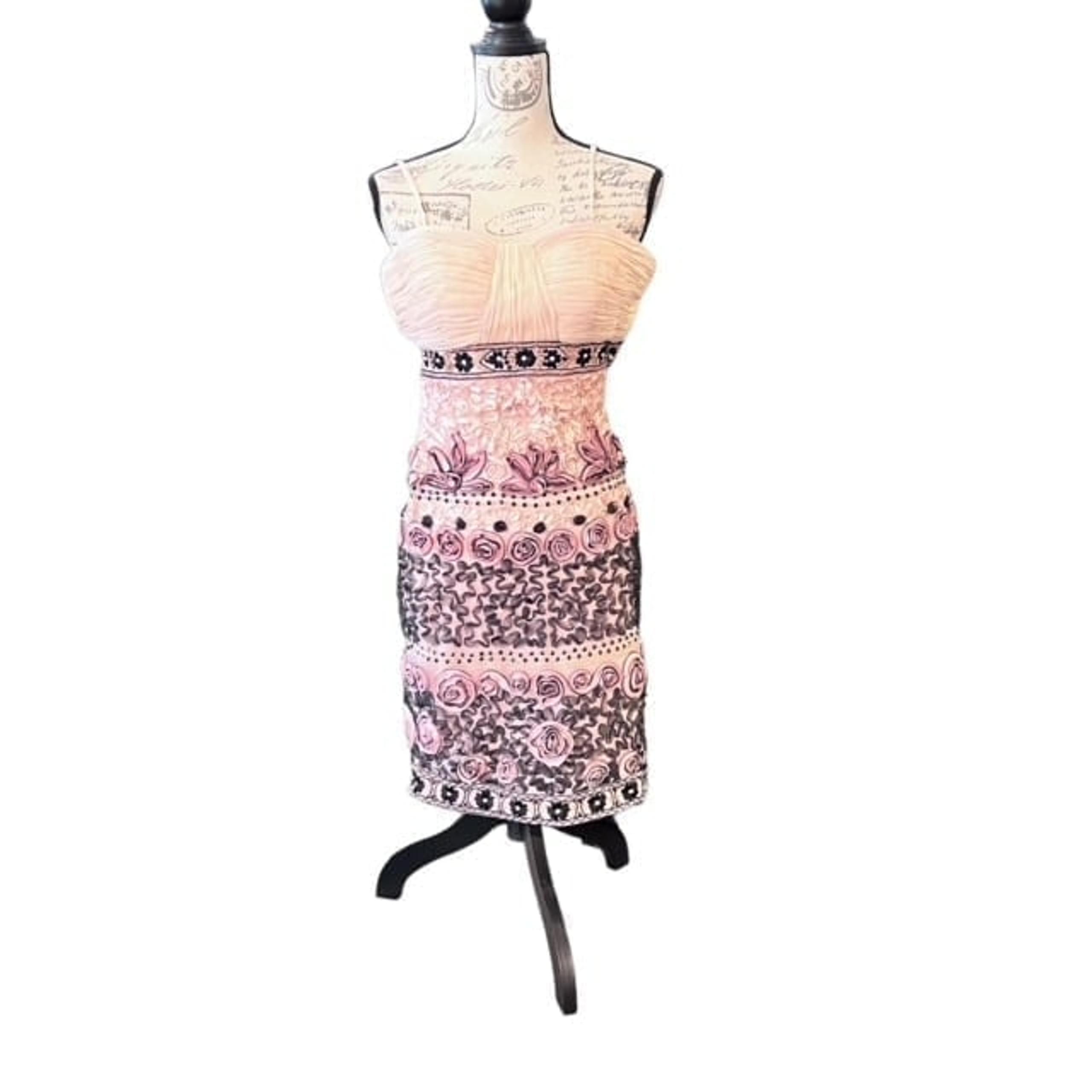 NWT Sue Wong Beaded Ribbon Embroidered Evening Formal Dress Size 4 $428 PINK