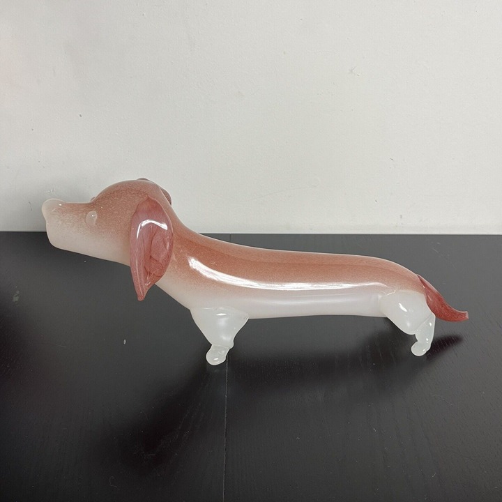 FLAW, READ -- Large Vintage Seguso Alabastro Murano Dachshund Dog Glass Decanter