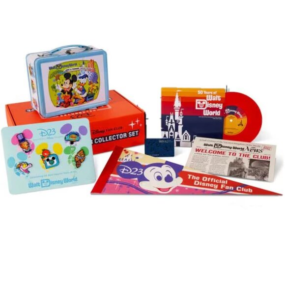 NEW Disney D23 Gold Member 50th Anniversary Gift Box - Lunch Box, Pins, Pennant