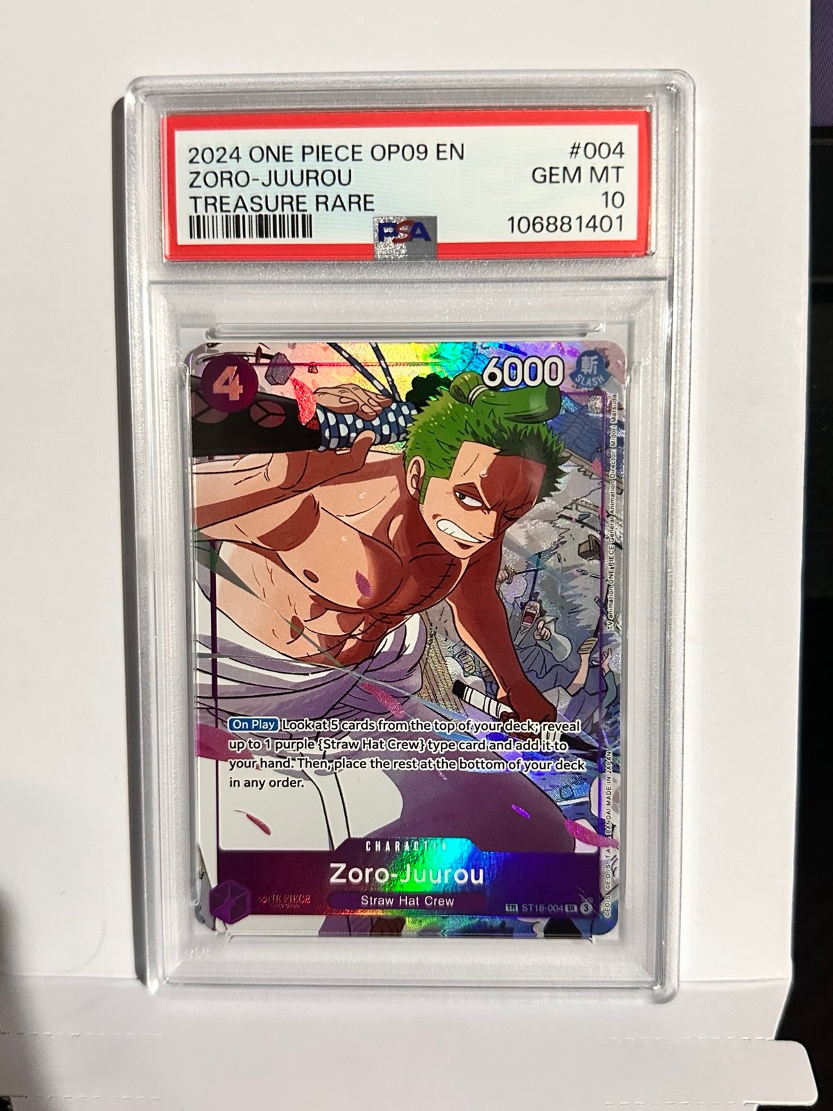OP09-EMPERORS IN THE NEW WORLD #004 ZORO-JUUROU TREASURE RARE PSA10