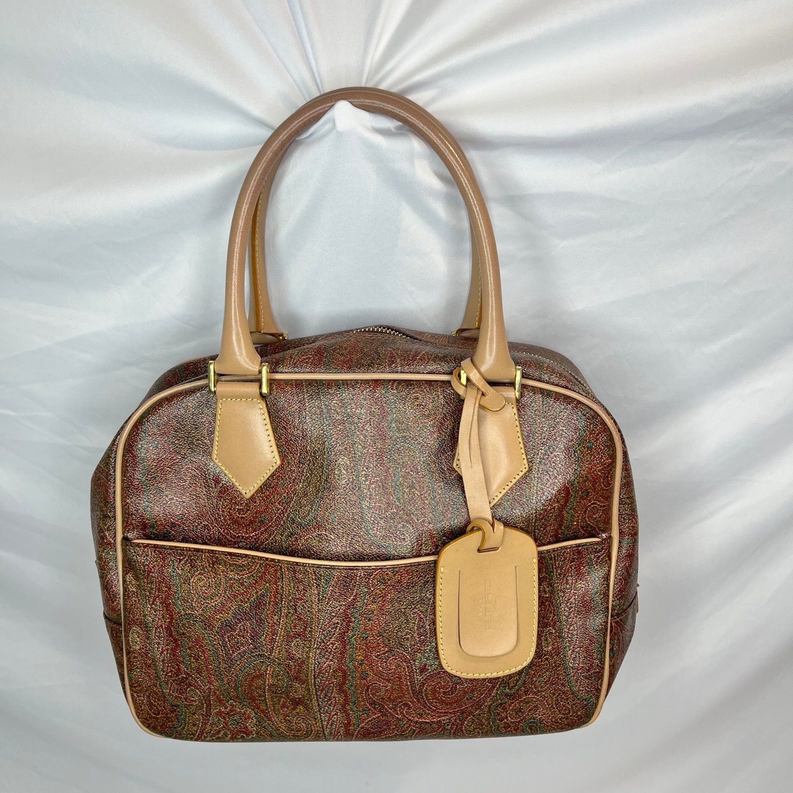 Etro Paisley Satchel Top Handle Bag Designer Handbag Leather Trim Small