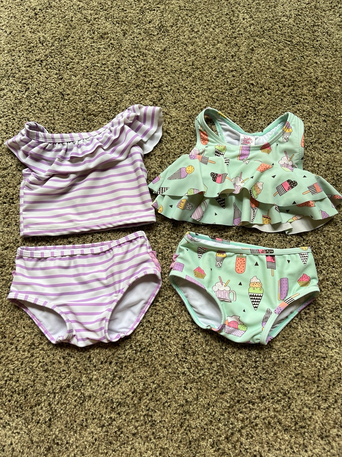 Pair of Ruffle Butt Girls Swimsuits Ice Cream Cone Print