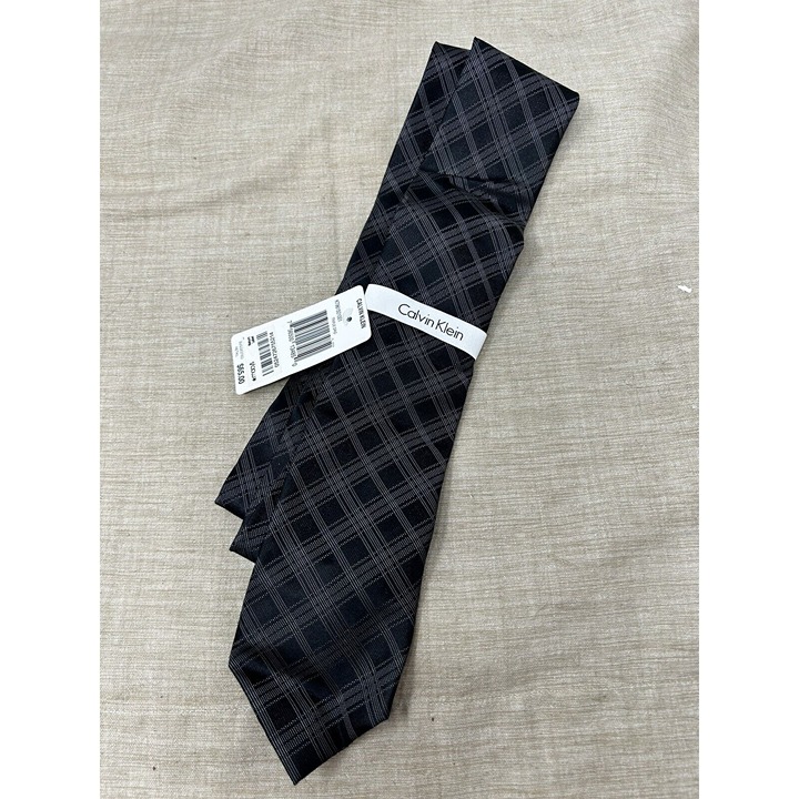 Calvin Klein Black Gray Triple Plaid Slim Silk Tie 65 MSRP