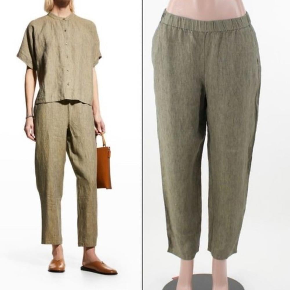 Eileen Fisher High Waist Tapered Organic LinenAnkle Pants in‎ Tarragon s