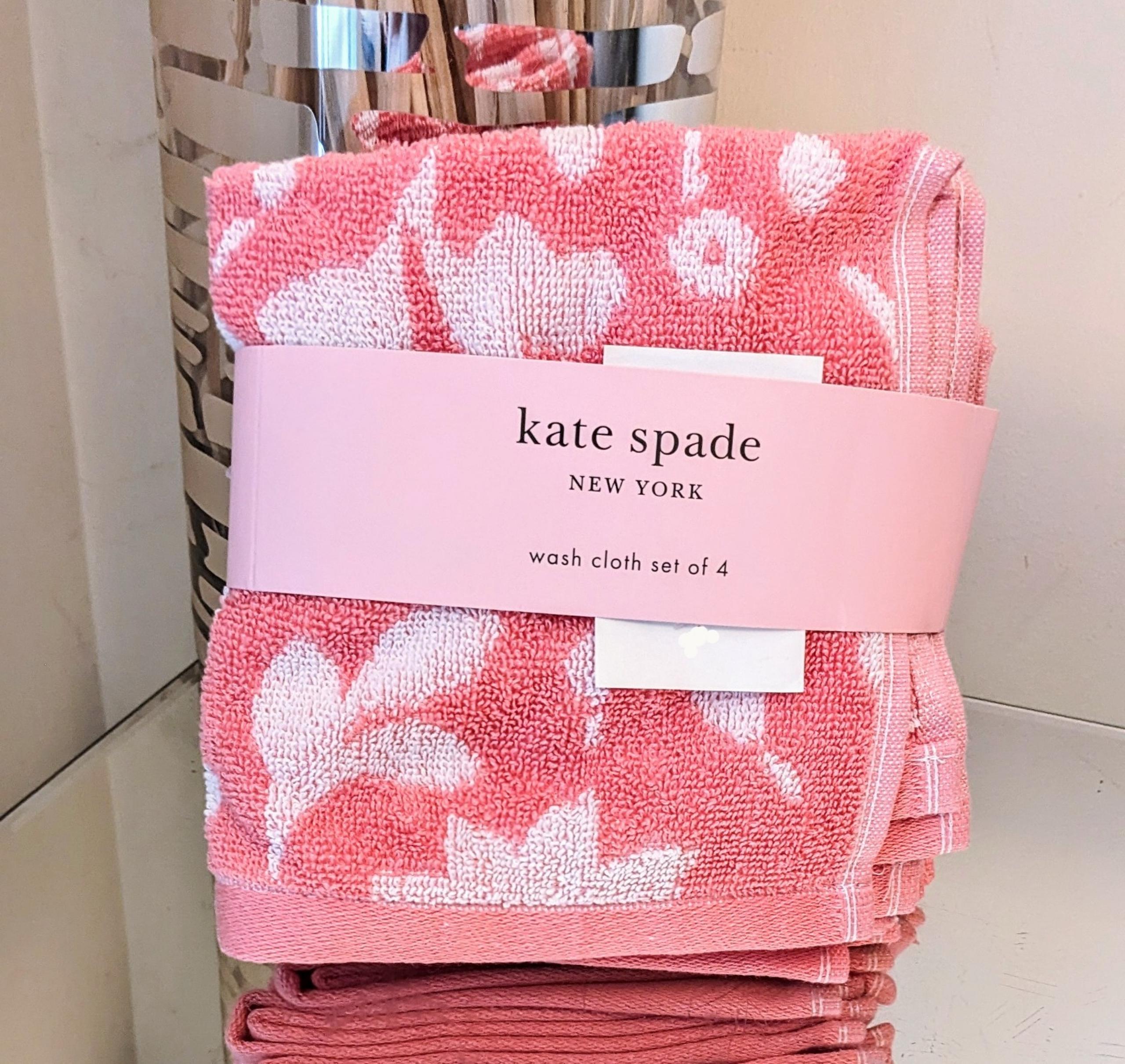 4 New Kate Spade Pink White Floral Wash Cloth Towels