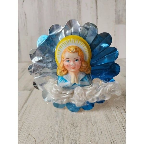Vintage aluminum angel cherub tree topper metal mini blue blow mold Xmas tree