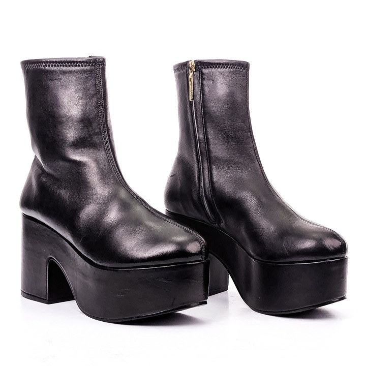 Larroude Women Miso XX Black Leather Platform Retro Y2K Ins Boots Size 8.5