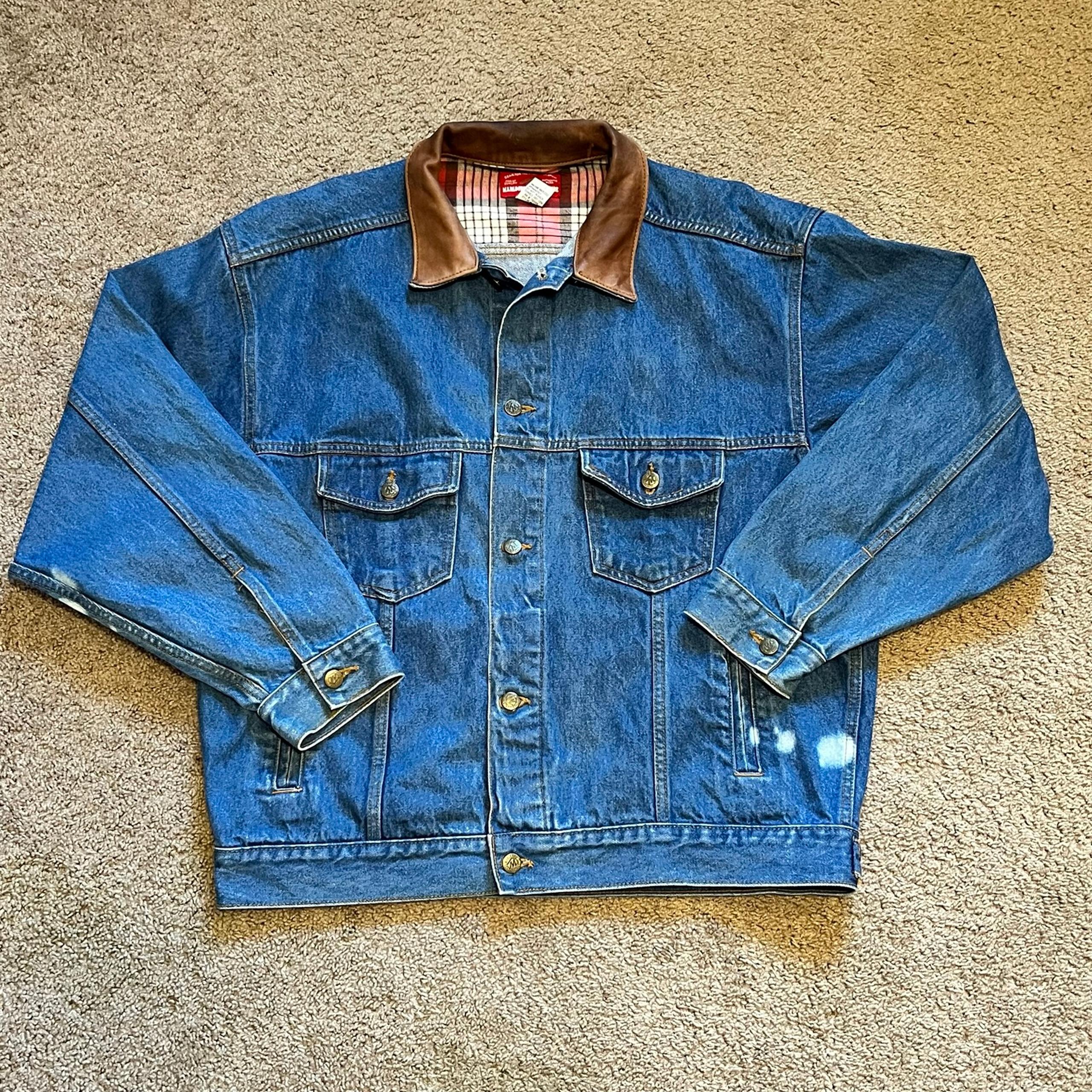 Vintage Marlboro Country Store Men’s Denim Jacket With Leather Collar Size XL **