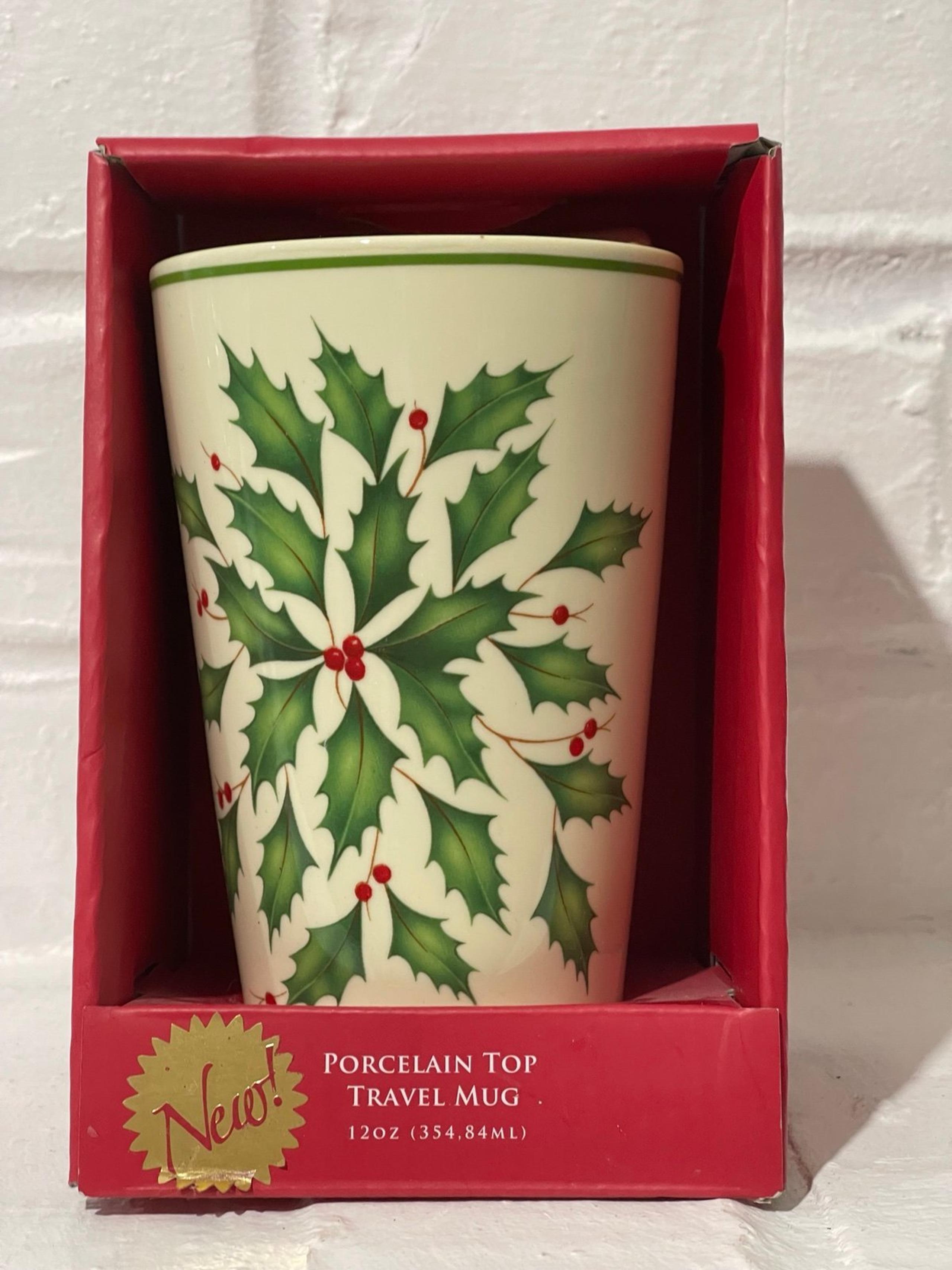 Lenox Winter Greetings Porcelain 12 oz Travel Mug w/Lid * NIB