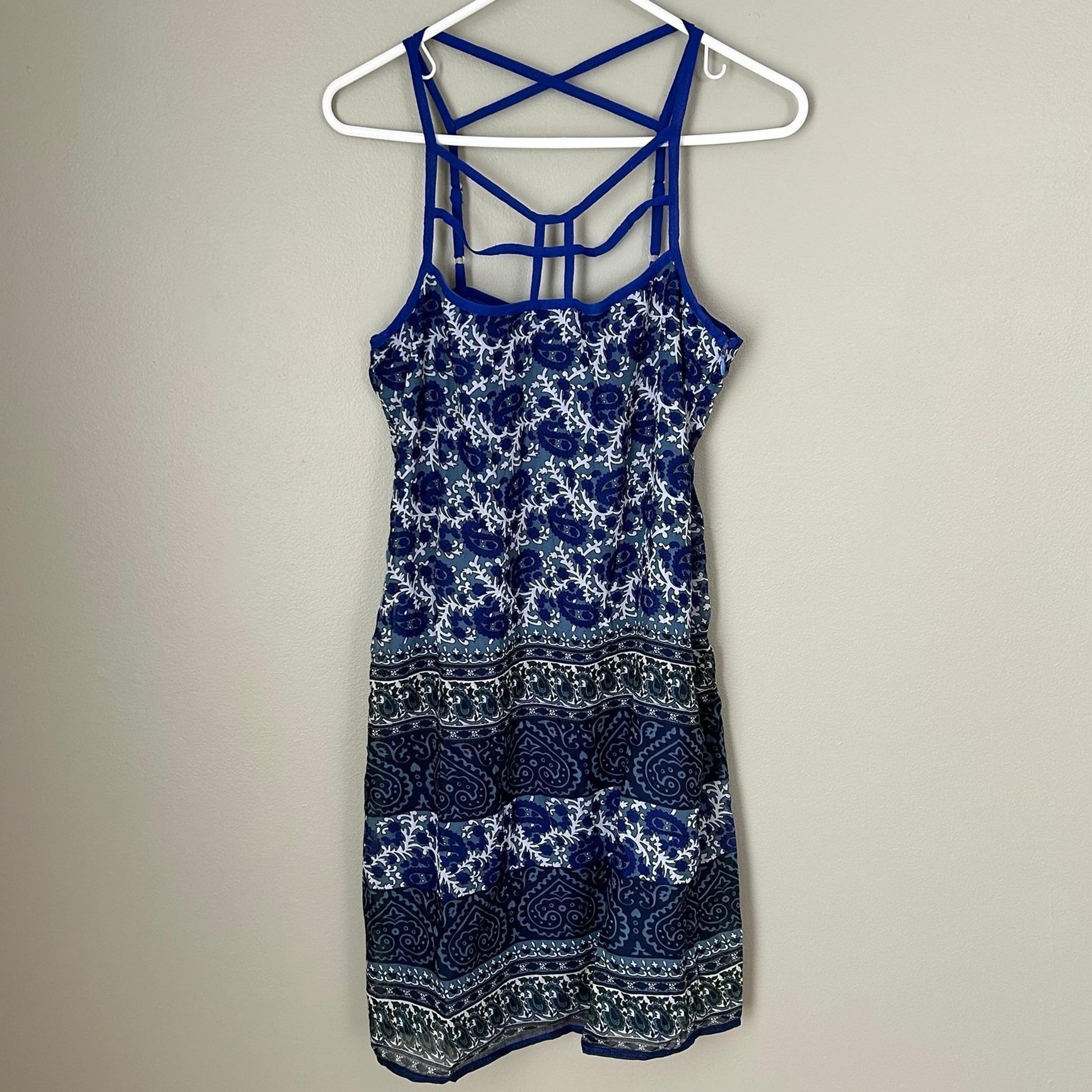 NWT raga mini dress blue floral paisley women’s size small