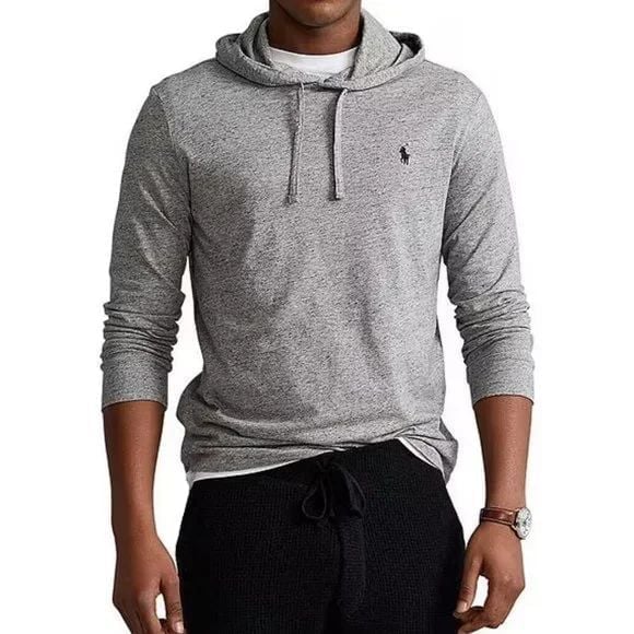 Polo Ralph Lauren Jersey Long Sleeve Hooded T-Shirt Gray Mens Medium Lightweight