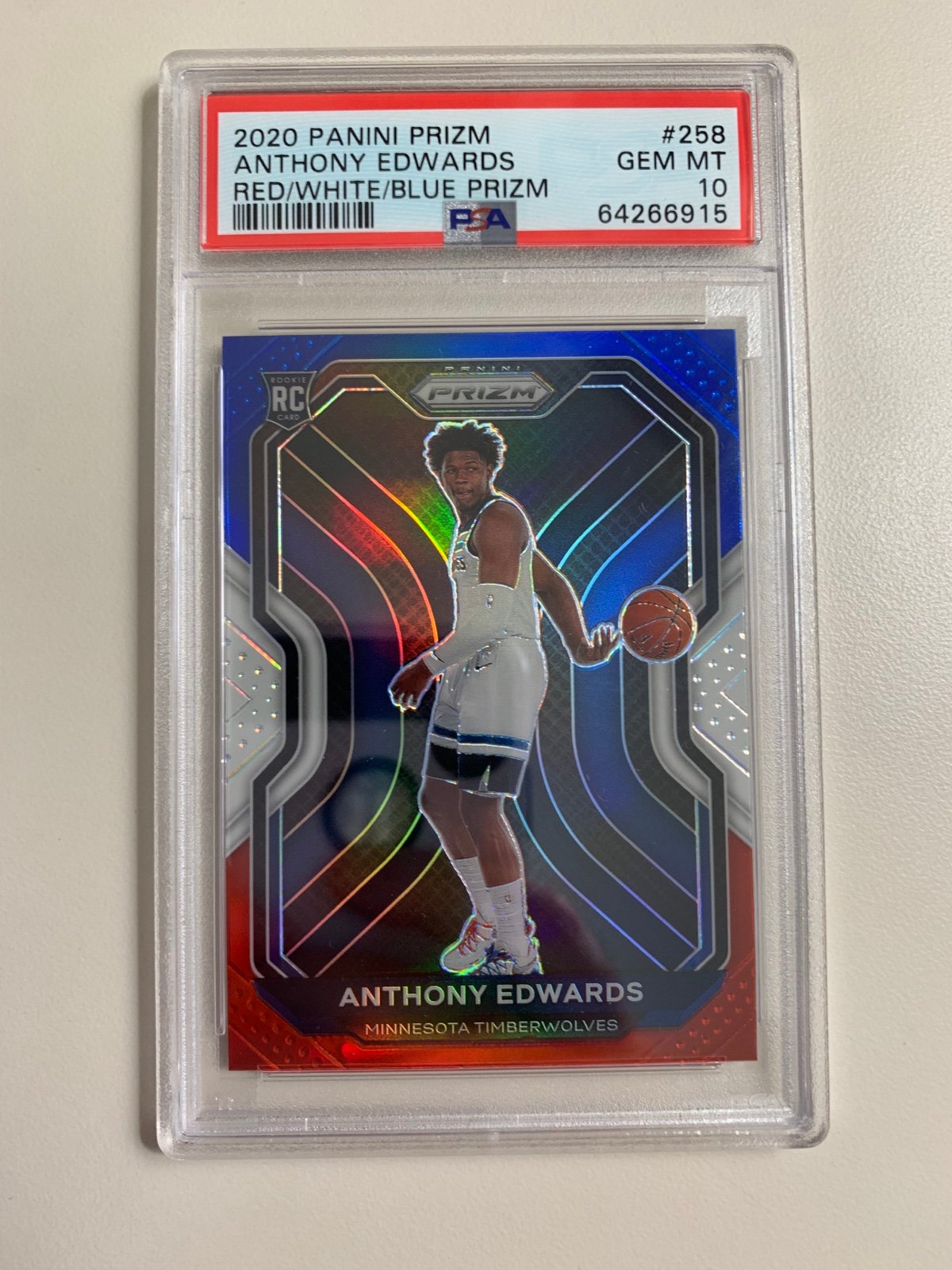 Gem Mint PSA 10 Anthony Edwards Red White Blue Prizm Rookie Card