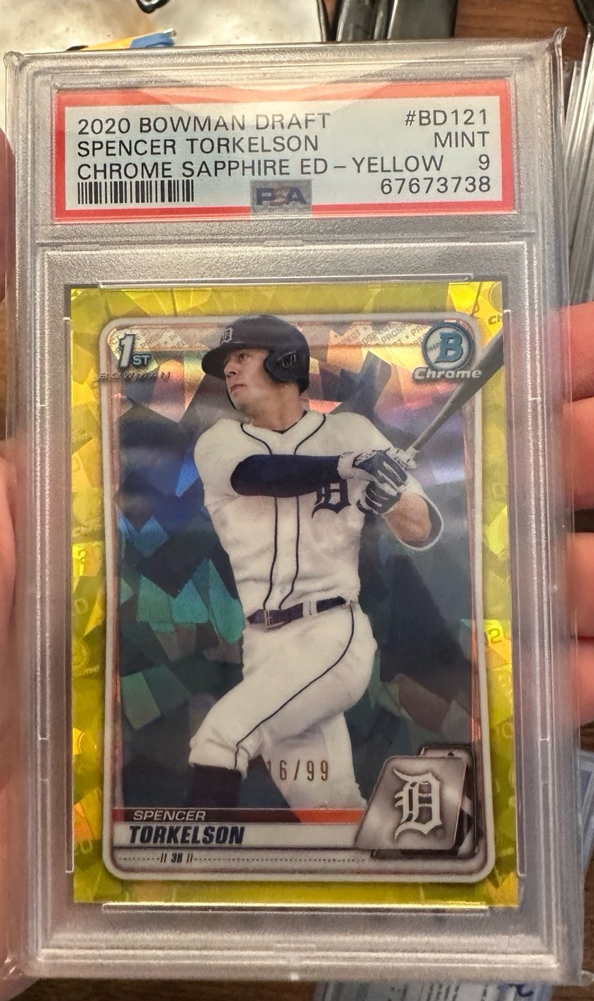 Spencer Torkelson 1st Bowman Chrome Sapphire True Rookie Gold Refractor /99 PSA