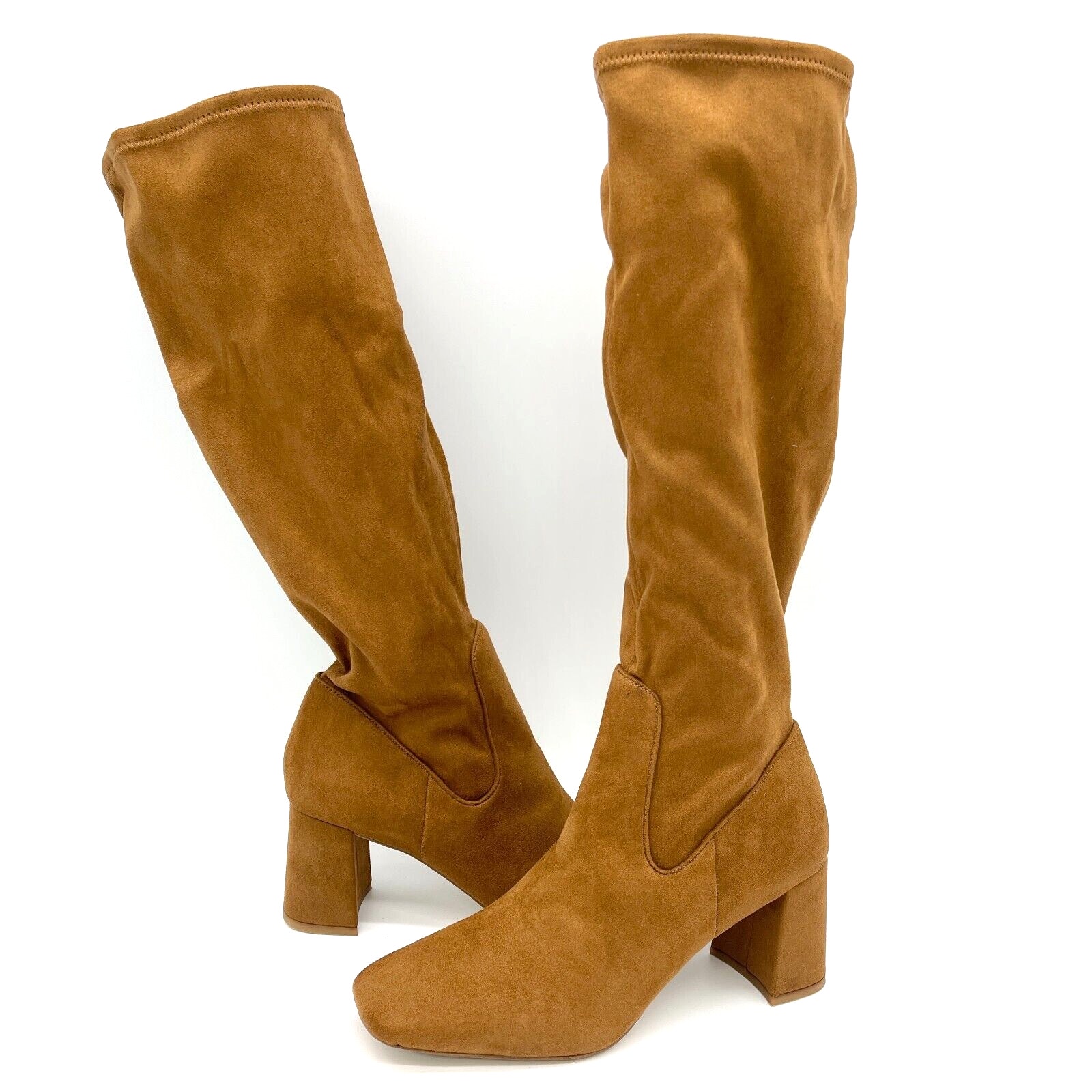 Nordstrom Rack Nala Heeled Boot Womens 8.5 Square Toe Sueded Fabric Riding Fall