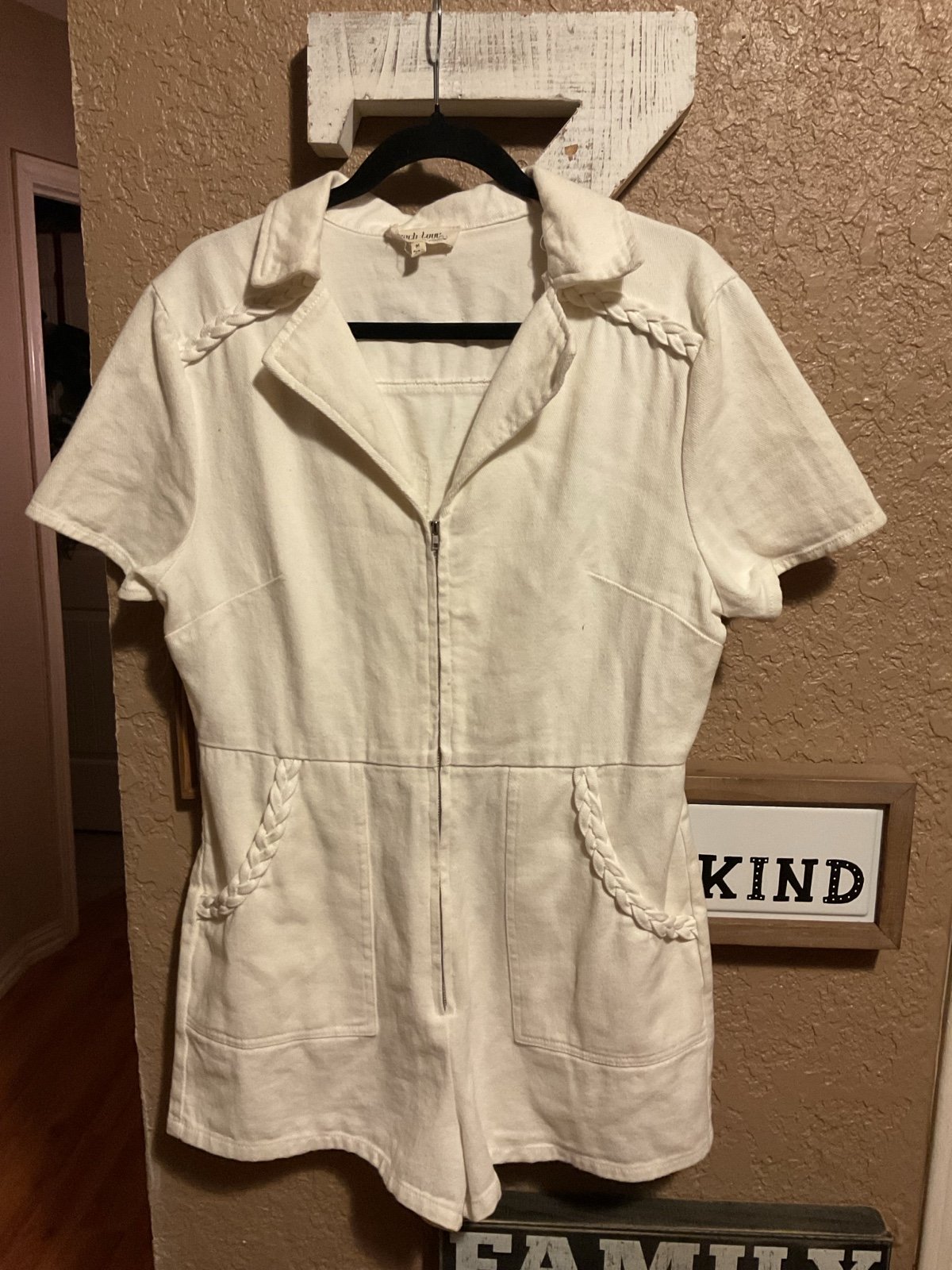 Peach Love White Denim Romper Wild and Free Sequins On Back Western Size Medium
