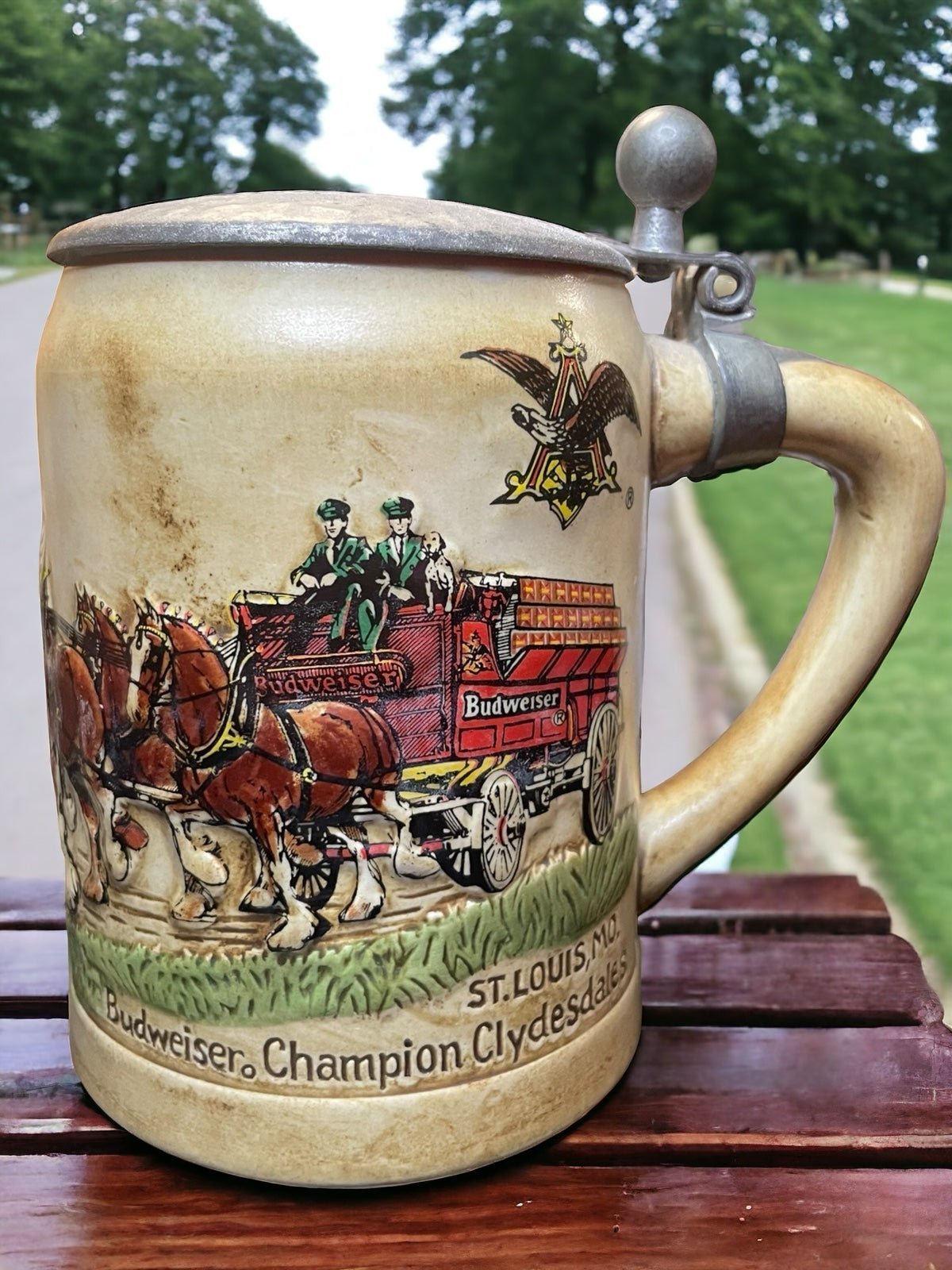Vintage Budweiser Stein WITH LID Champion Clydesdales 1976 SERIES 1