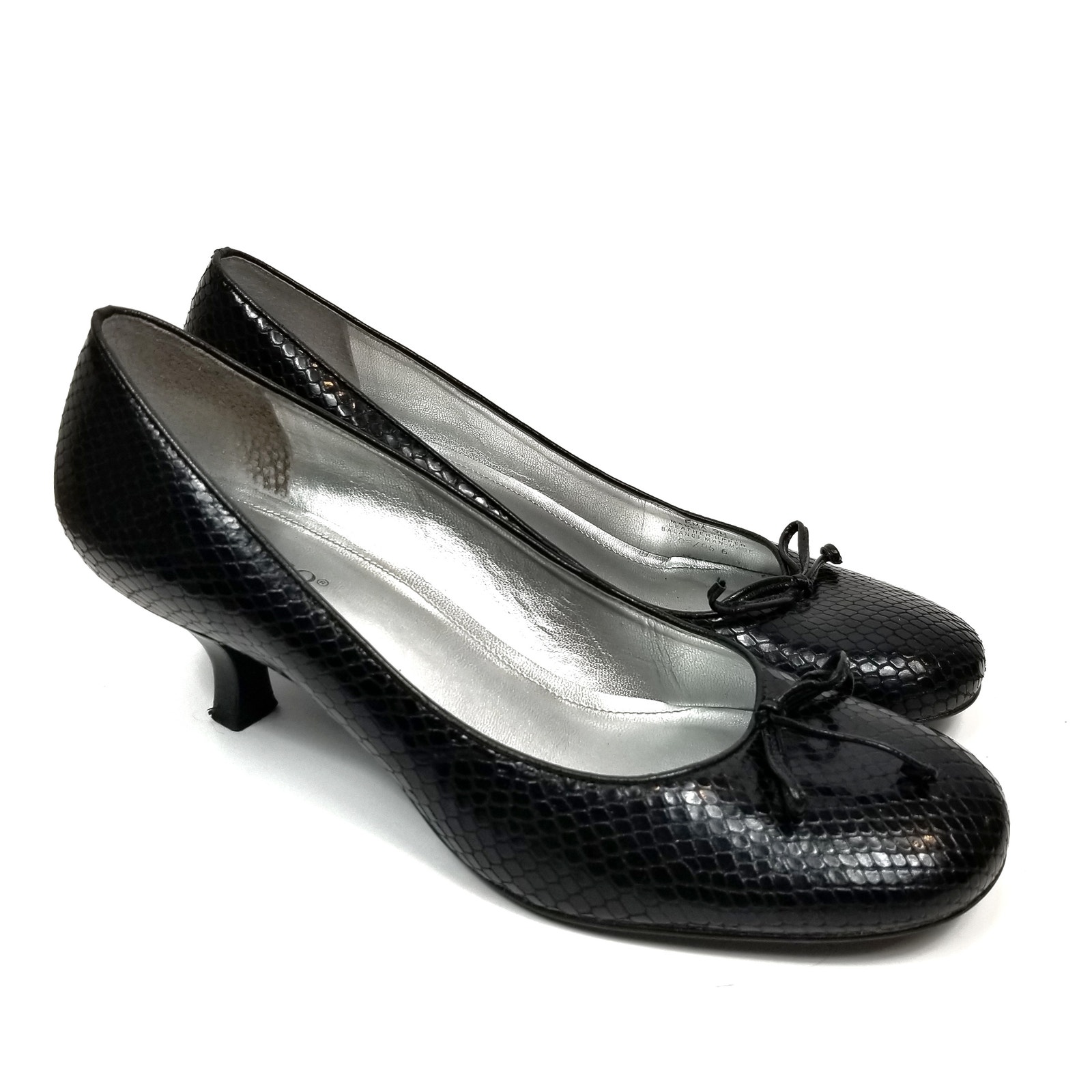 Franco Sarto Ema Vintage Women's Black Leather Kitten Heel Bow Pumps Size 9
