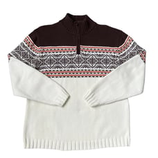 Vintage 90s Bowen & Wright Knit Brown and White Quarter Zip Sweater Men's Small