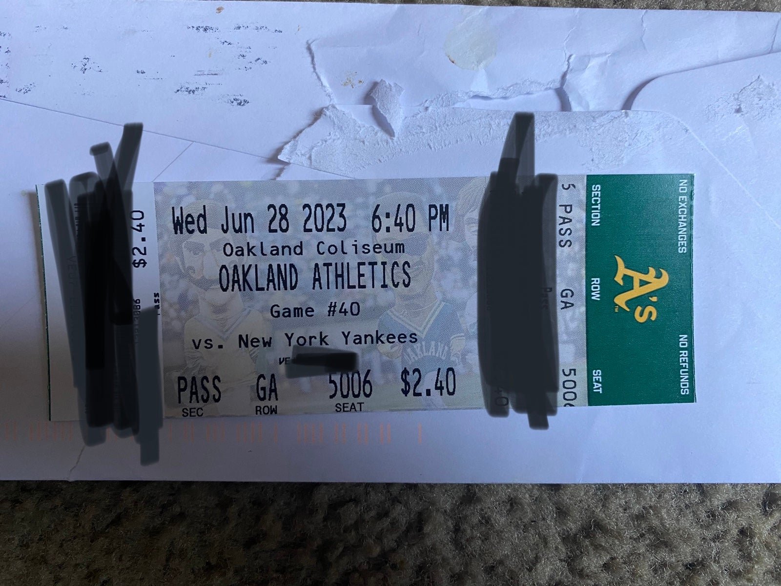 Domingo German RARE Perfect Game Ticket Stub Good Condition NY Yankees 6/28/23