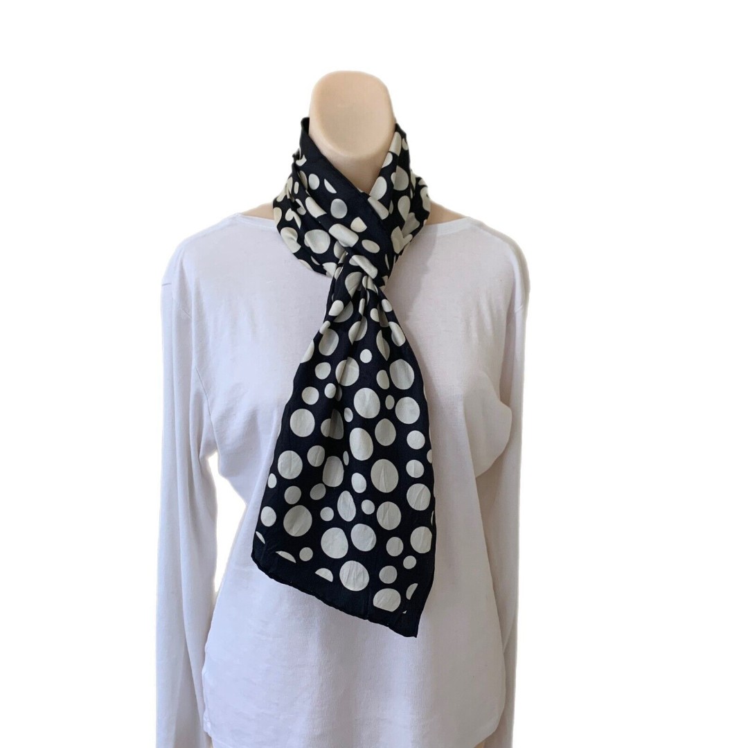 JOHN LEWIS Silk Long Scarf Polka Dot Black White Designer