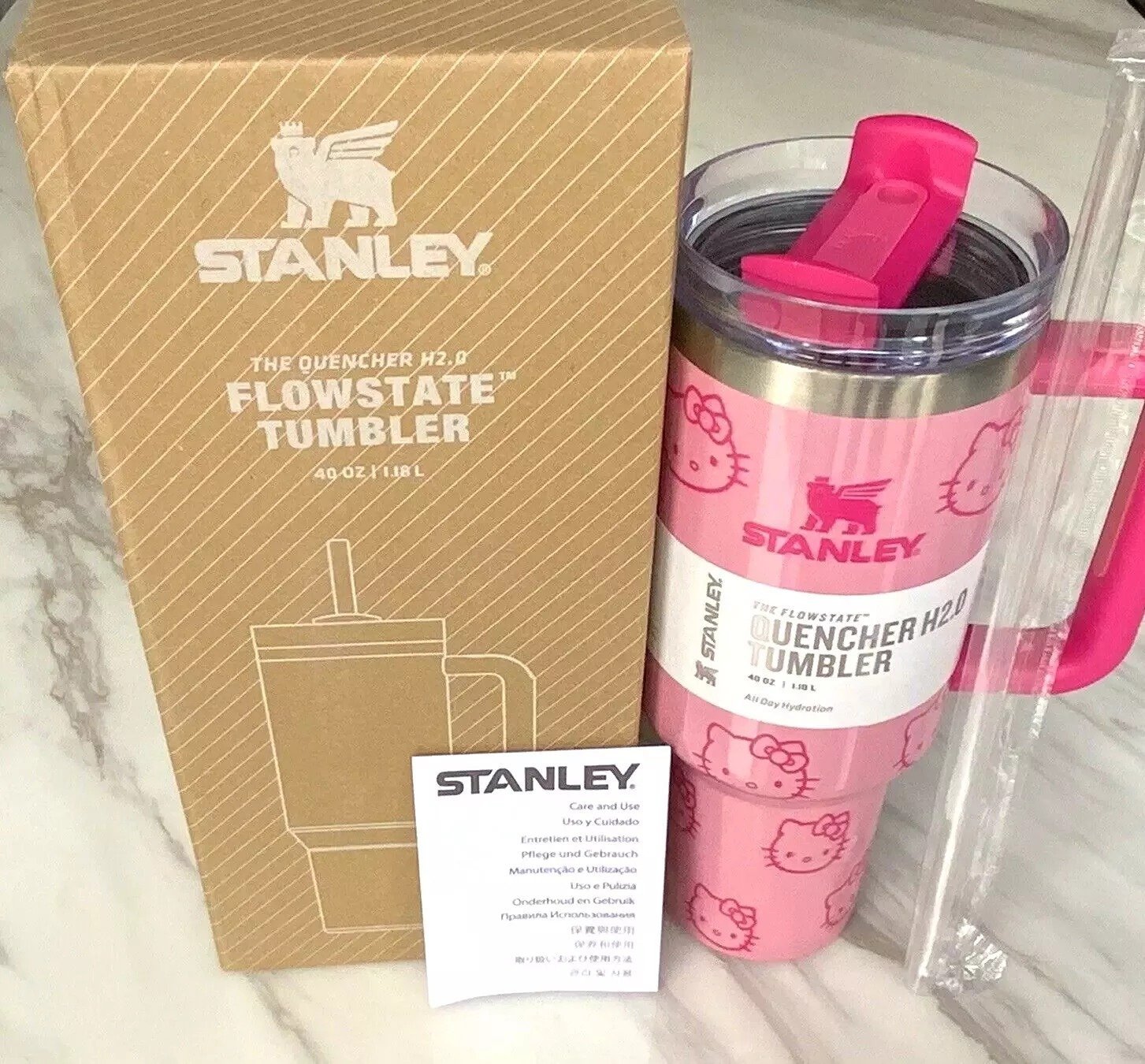 Hello Kitty Stanley Cup Flowstate Tumbler - 40oz - Pink Glitter Limited Edition