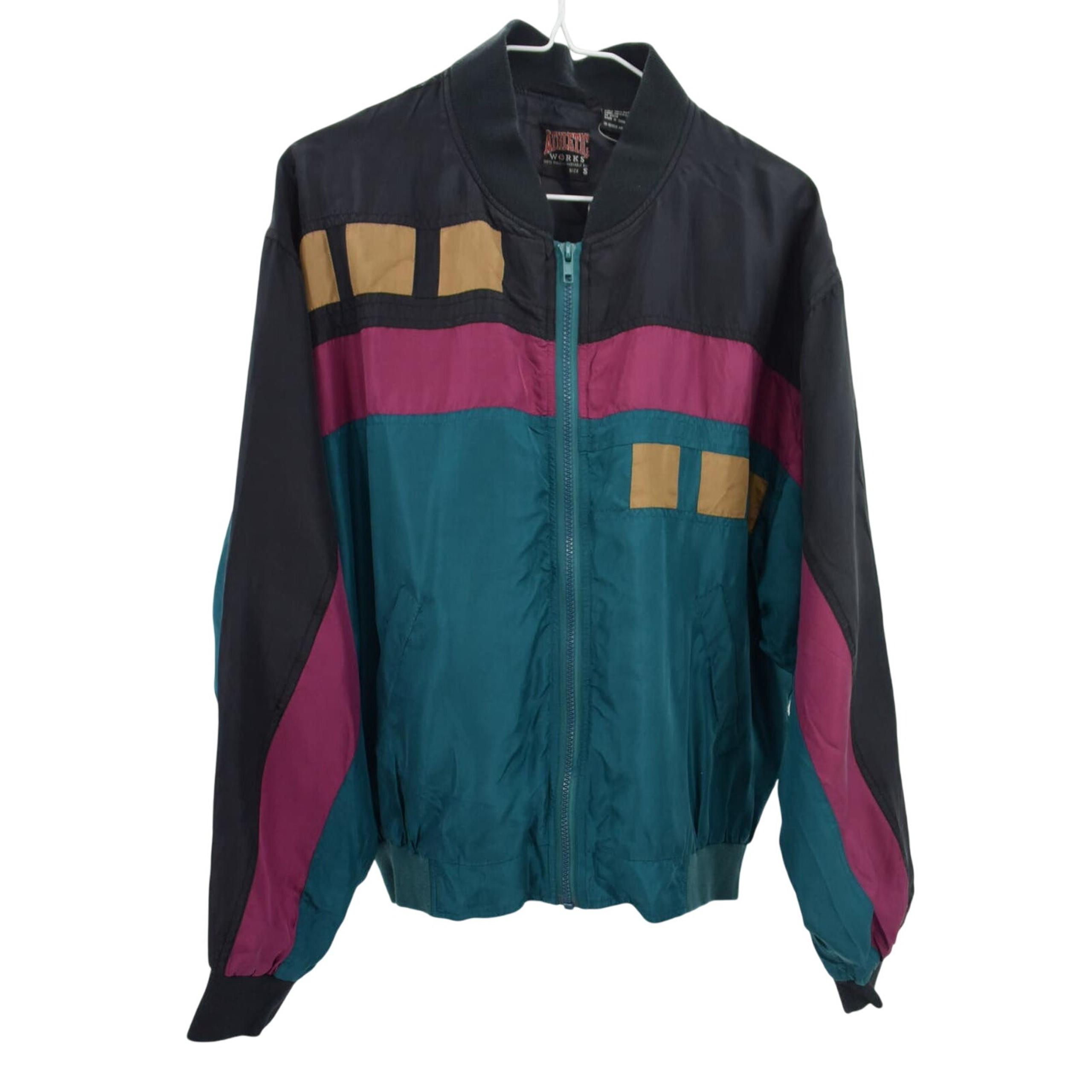 Vintage Silk Color Block Full Zip Windbreaker Jacket Size S - Athletic Works