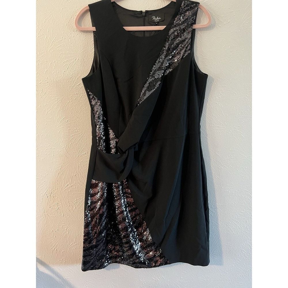 Parker Dress Size 16 Winslet Sheath Black Sequins Embellished Party Cocktail