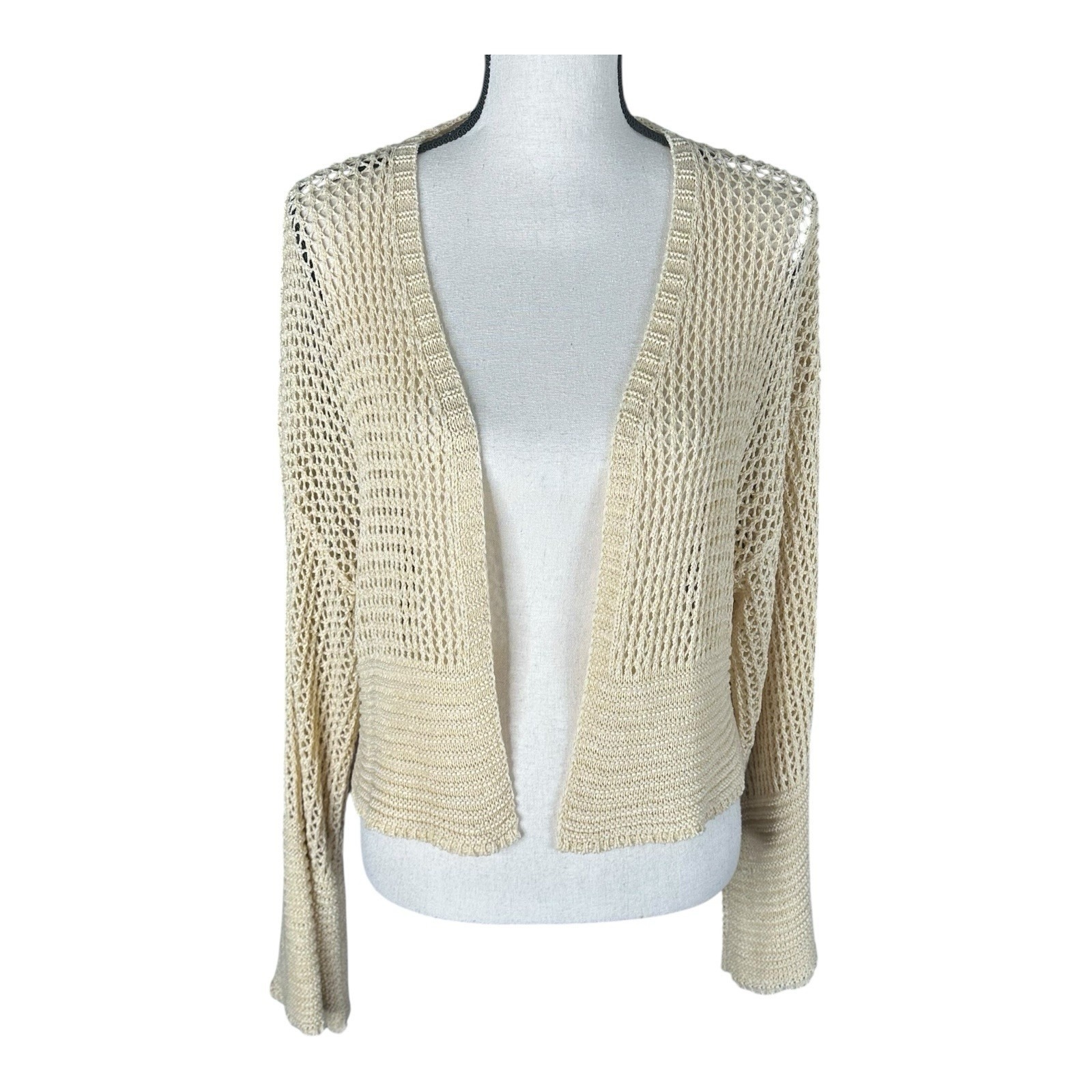Anthropologie Cardigans Cream Ivory Knit Bell Sleeves Open Knit One Size