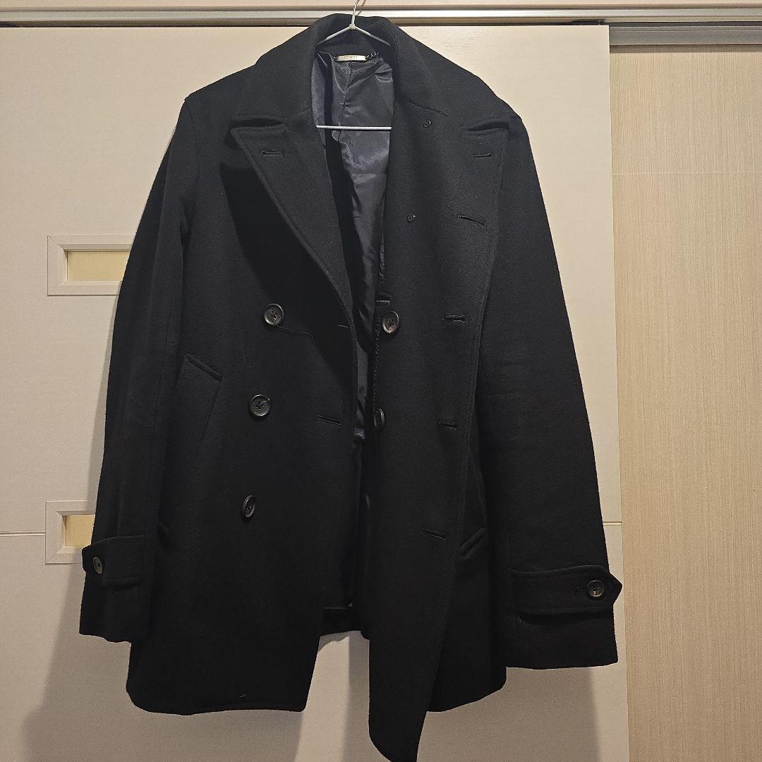 EDIFICE Black Peacoat Wool Coat, Size 46