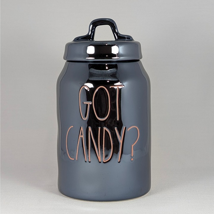 Rae Dunn Artisan Canister GOT CANDY Black Luster Iridescent Halloween 8 in RARE