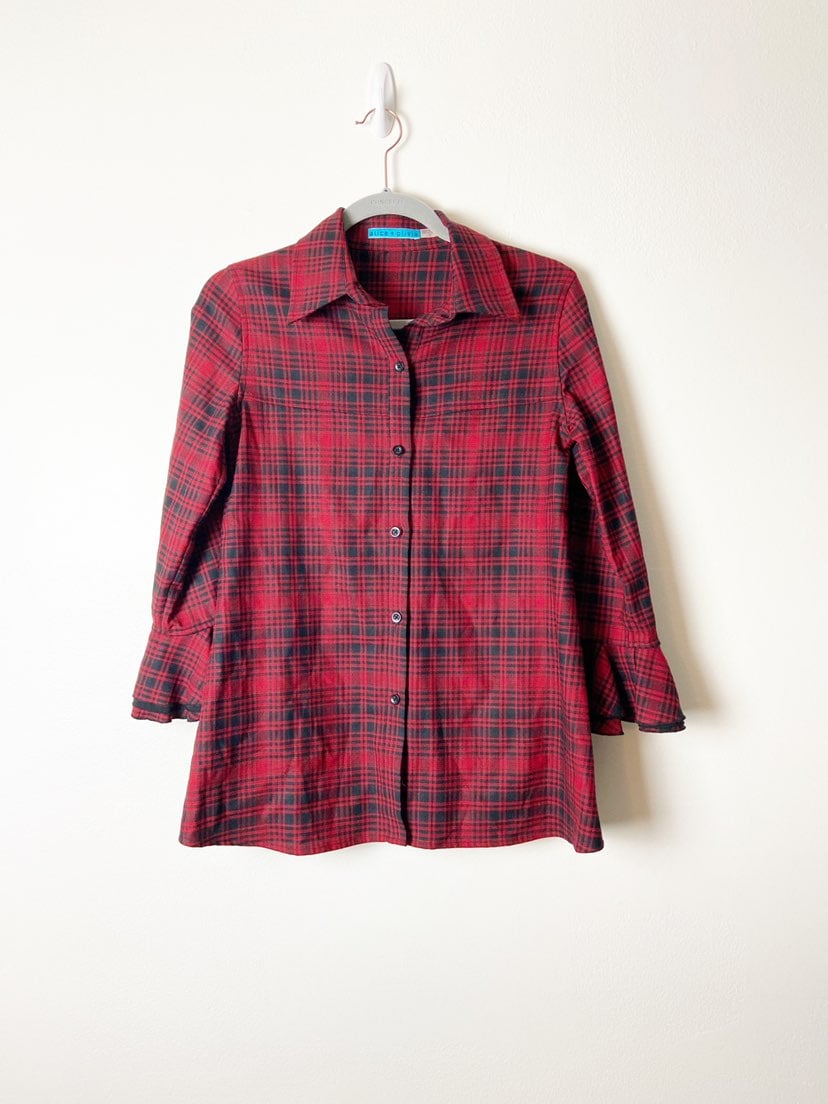 ALICE + OLIVIA Red/Black Plaid Button Down Top Size Small